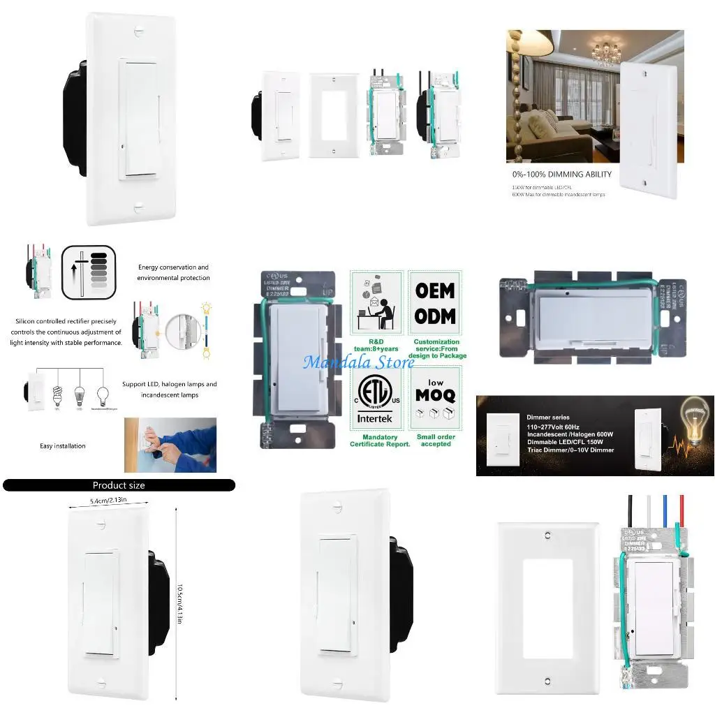 

U2JC Thin Profile LED Dimmer Switches 125V 600W Capacity Brightness Adjustment Easy installs Thin Dimmer For Home Lighting