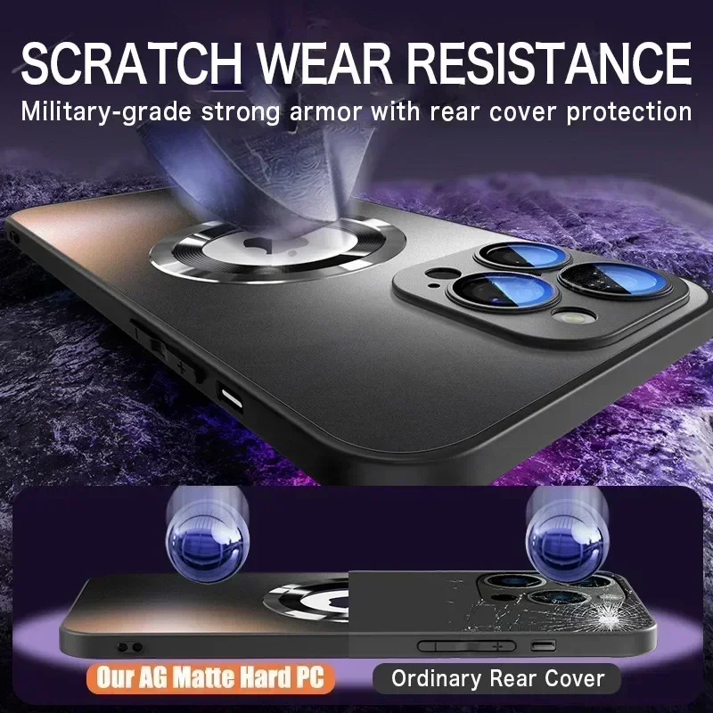 Original Matte Magnetic for Magsafe Wireless Charging Case for iPhone 15 14 Pro Max 13 12 11 Tempered Glass Show Logo Phone Case image 5