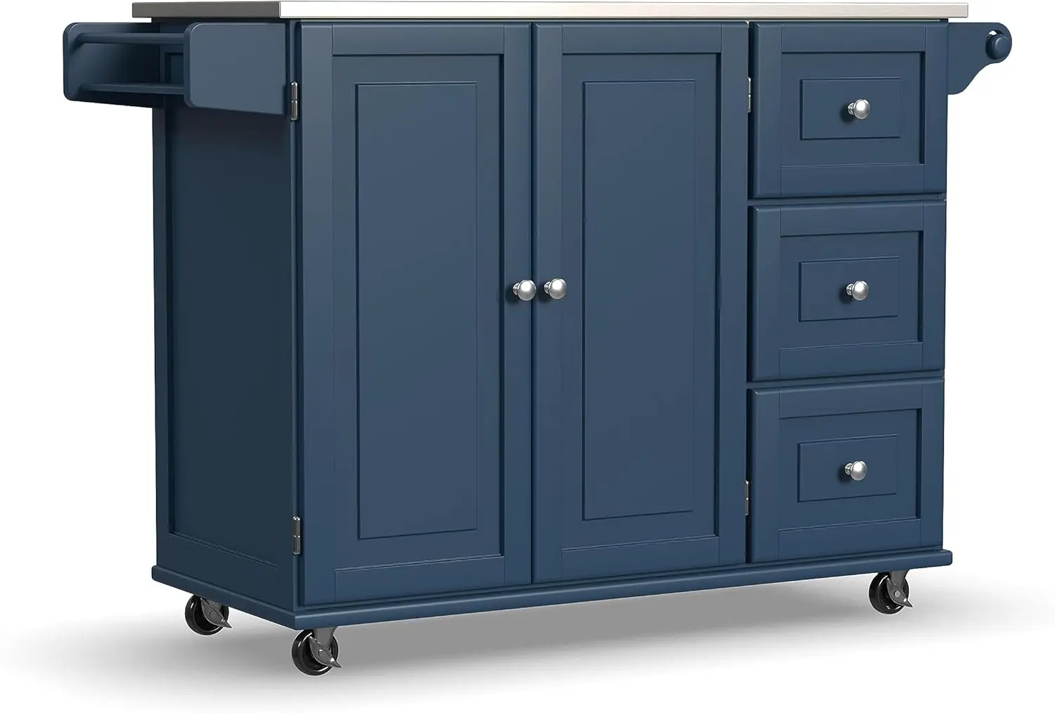 Mobile Kitchen Island Cart with Stainless Steel Top, Blue