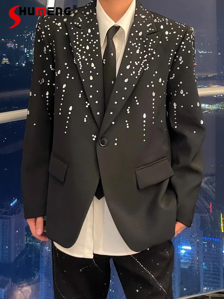 

Men's Suit Jackets 2025 Spring Autumn Rhinestone Design Light Luxury Fashion Tailored Coats Handsome Trendy Versatile Blazers