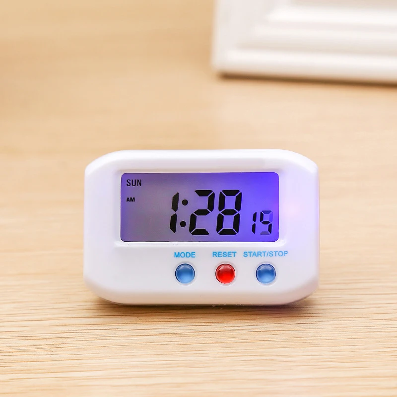 Home Alarm Clock Digital Time Kitchen LCD Night Light Small Stop Snooze Table 2.7\\\