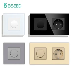 BSEED Dimmer Light Switch Rotary Knob Glass Mechanical LED Dimmable Wall Mounted Switches EU Standard Switches