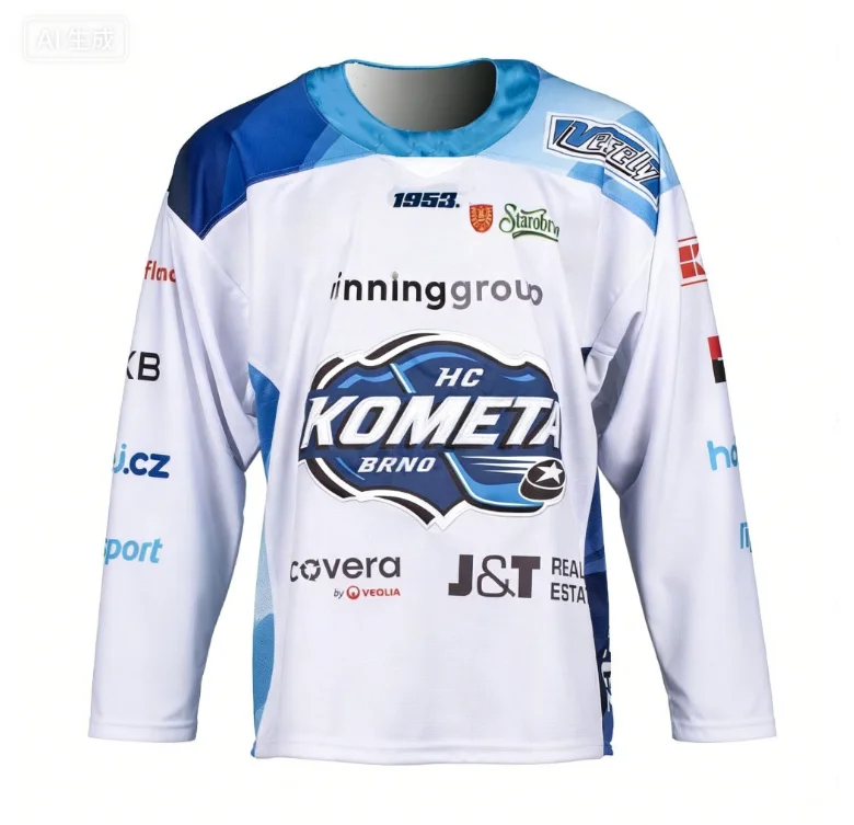

HC Kometa Brno White Away Ice Hockey Jersey 1953 Crest Czech Extraliga Hockey Shirt