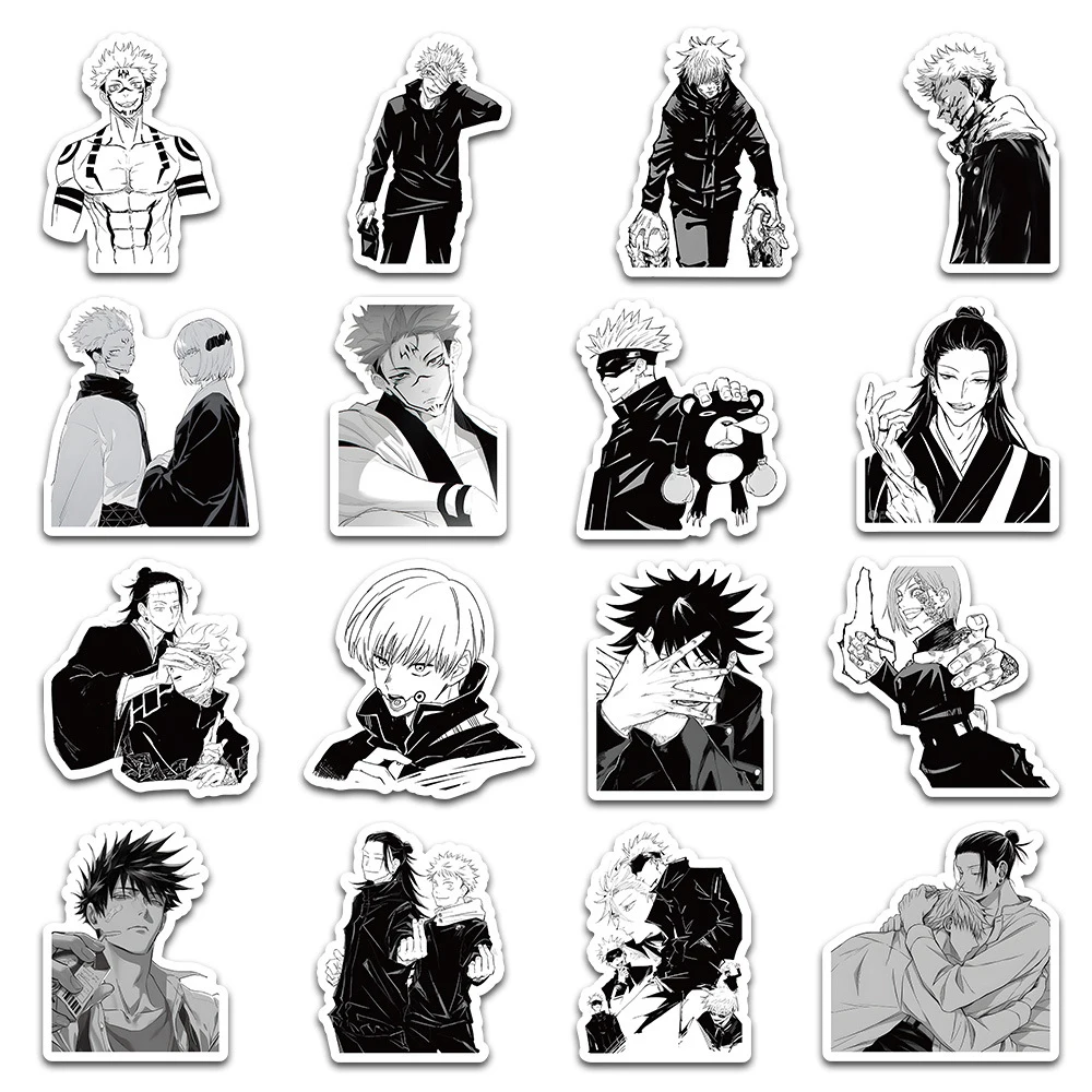 10/30/60pcs Cool Anime Jujutsu Kaisen Graffiti Stickers Black White Decals DIY Stationery Guitar Phone Cartoon Kids Sticker Gift