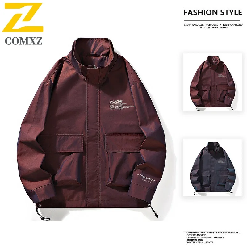 

COMXZ 2025 Men Stand Collar Jacket Korean Style Colorful Casual Versatile Coat Autumn Fashion Trendy Street Style