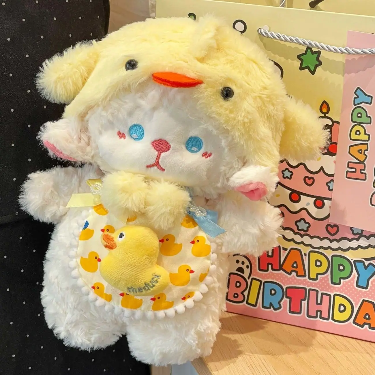 Schattige kleine melkwollen knuffelpop, gele eendensetpop, rustgevend lam, slaappop, verjaardagscadeau*/+