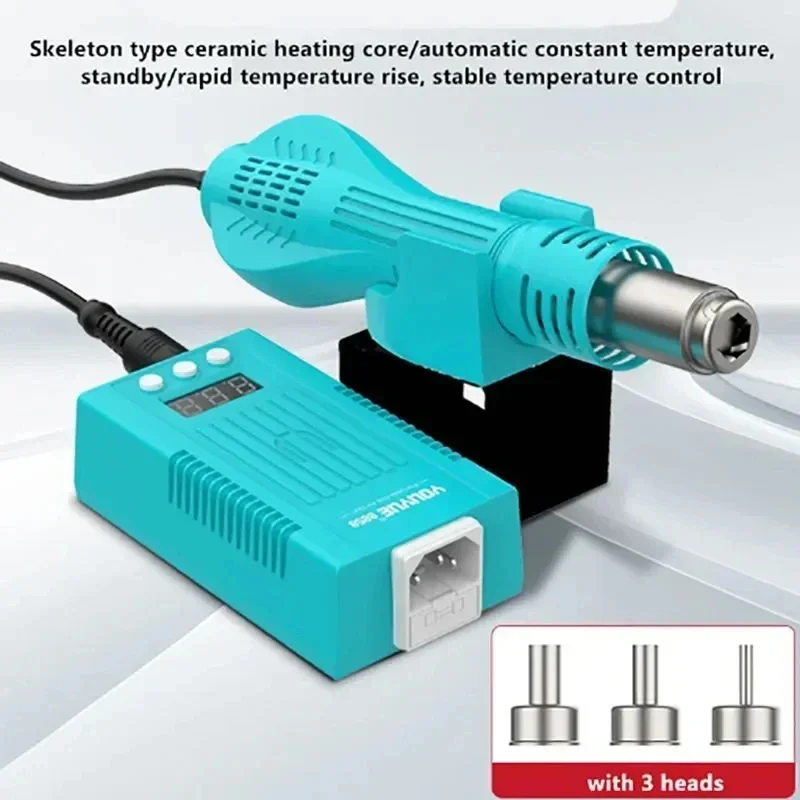 UYUE 8858 Portable Mini Heat Gun BGA Rework Solder Station Hot Air Gun Desoldering Rework Solder Repair Station with 3Pcs Nozzle