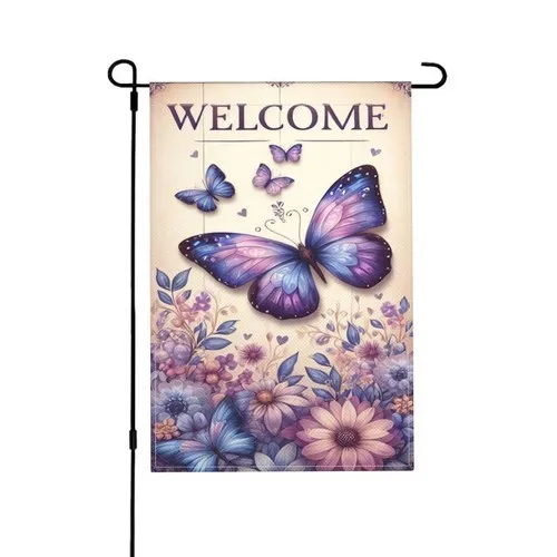 Butterfly Welcome Garden Flag Double Sided 12 x 18 Inch, Yard Outdoor Signs LLP LLX
