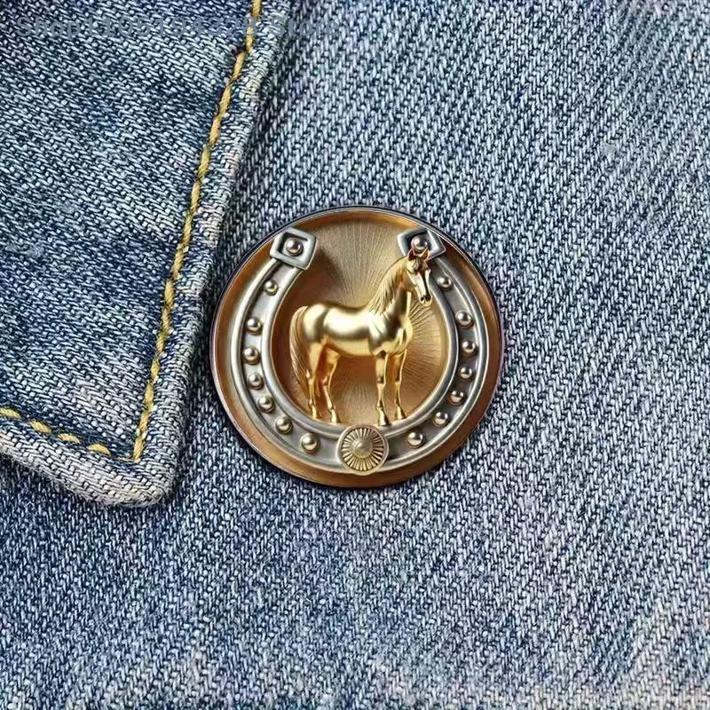 [YA] الذهبي الحصان بروش سبائك الزنك للنساء الرجال 2D شقة الحيوان مكتب الحفلات زودياك الحيوان التلبيب دبابيس الهدايا