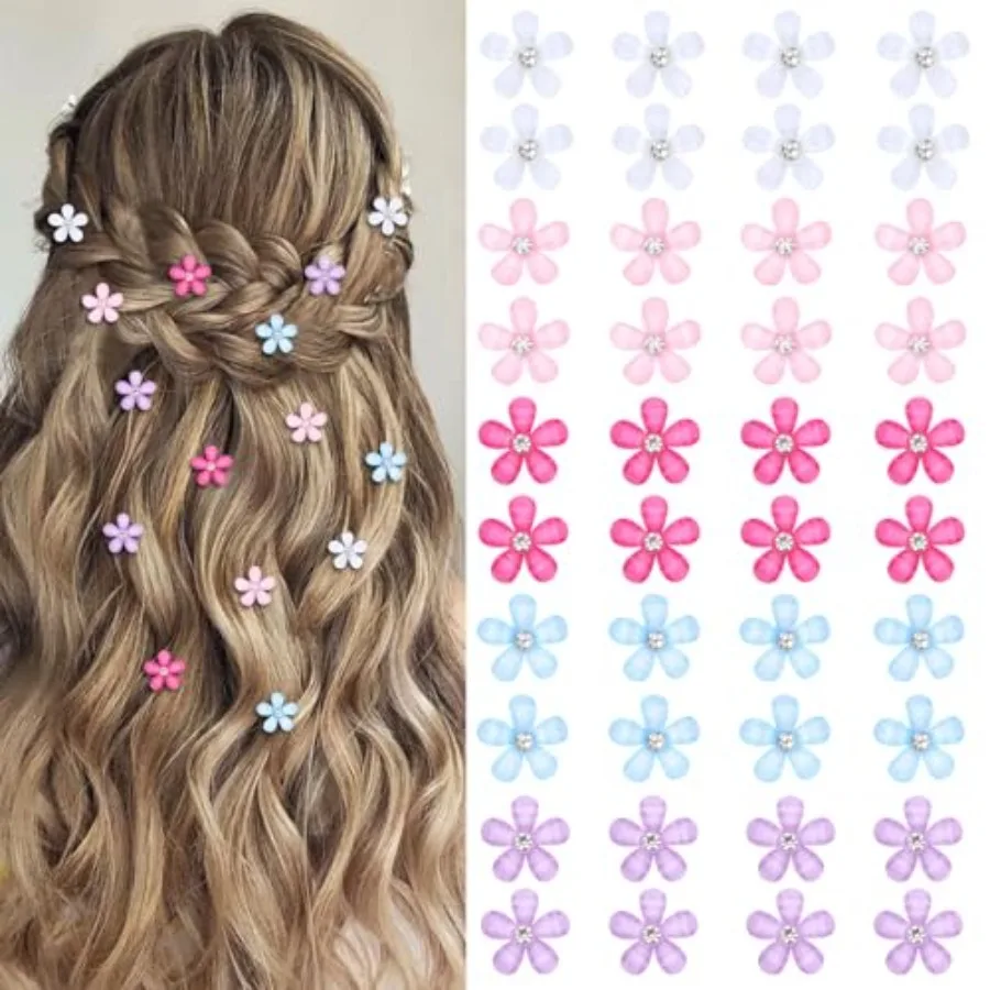 

40 Pcs Mini Colorful Flower Hair Clips with Rhinestone Cute Hair Clips Flower Hair Pins Decorative Hair Clips Wedding Hair Barr