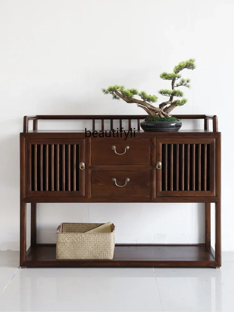 

LJYNew Chinese Style Solid Wood Sideboard Living Room Wall Household Storage Storage Entrance Cabinet Old Elm