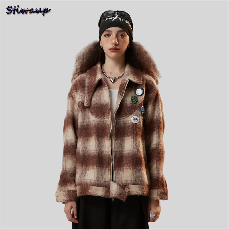 

Women's Vintage Plaid Coat 2023 Autumn Black Retro Men's Puffer Jacket New In Wool Coats and Mixtures for Plus Size Women Jacket