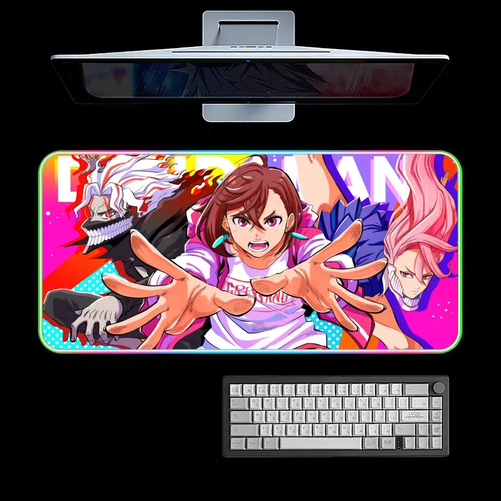 D-d-dandadan 애니메이션 마우스 패드 RGB 게이밍 마우스 패드 데스크 매트 HD 게이머 대형 LED 라이트 XXL 마우스패드