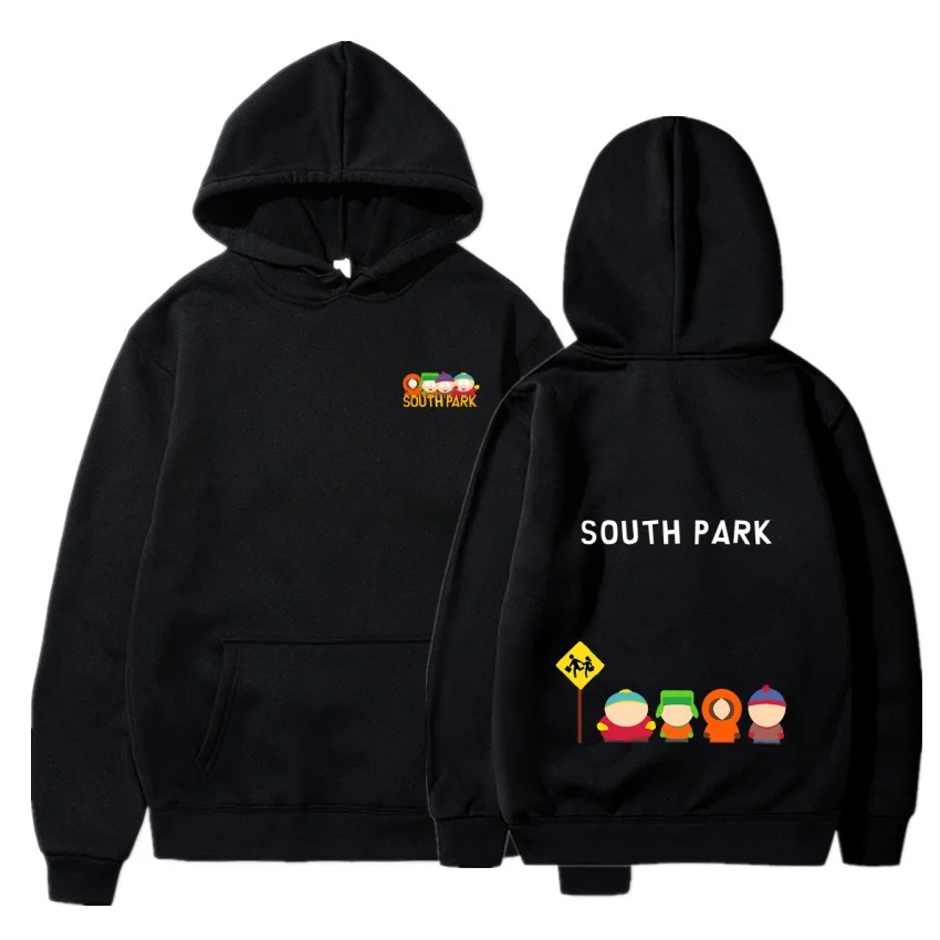 2026 Neuer South Park Anime-Muster-Hoodie, modischer warmer Mantel, Herren-Hoodie für Herbst und Winter, schwarzer Street-Hoodie mit langen Ärmeln – Detail 11