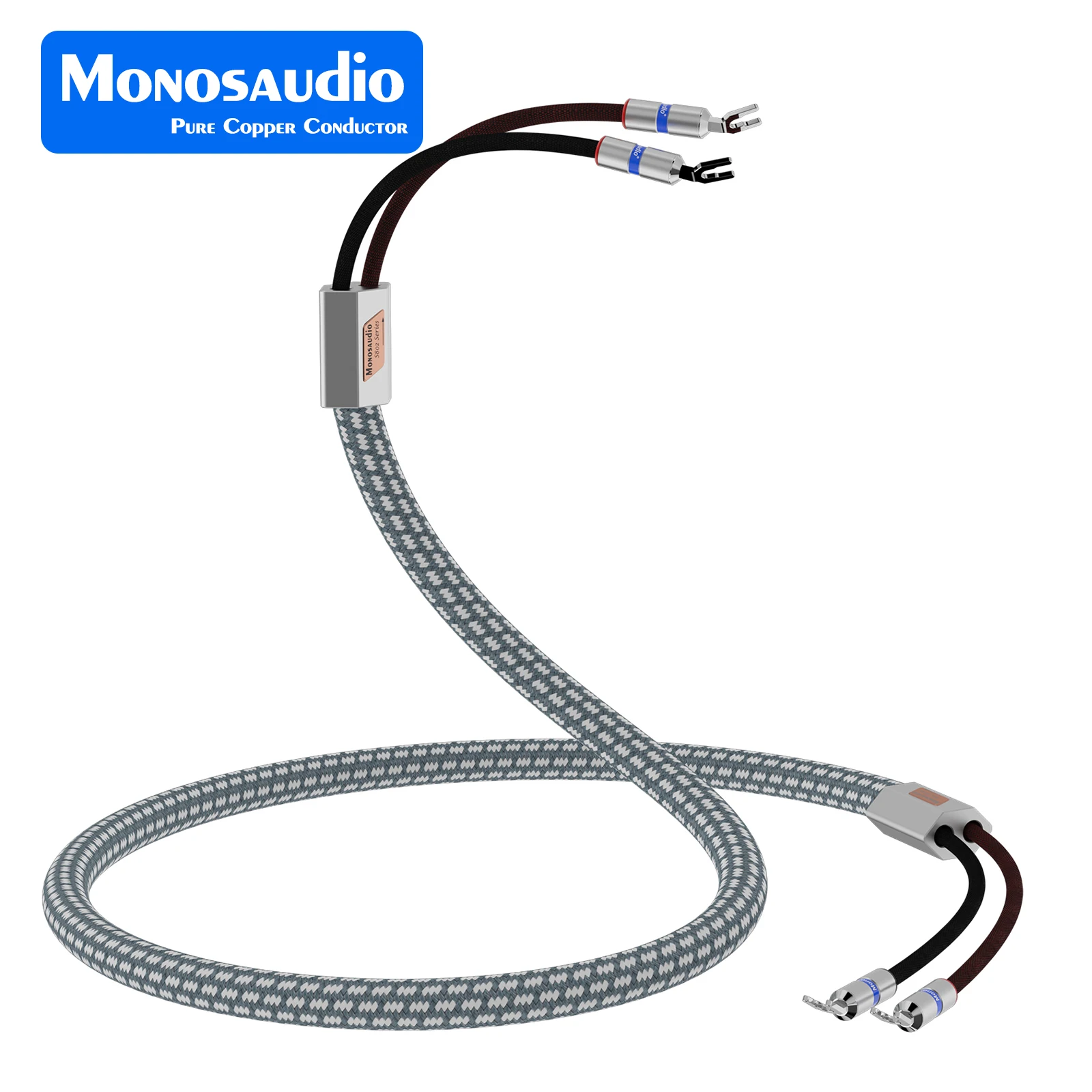 Paar Monosaudio S802 11AWG Lautsprecherkabel mit Rhodium-Beschichtung und Y-Spade-Steckern für Heimkino und High-End-Verstärker – Detail 10