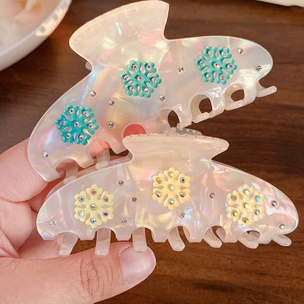 

Контрастная цветная заколка-краб для волос со стразами в виде снежинки, элегантная, переливающаяся, в корейском стиле, 10 см, акриловая, для повседневного использования