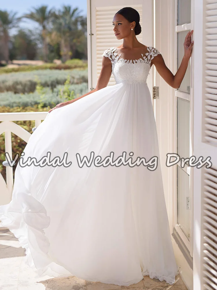 Vindal Boho robe de mariée pour les femmes enceintes mancherons en mousseline de soie a-ligne robe de mariée de maternité robe de fiançailles de plage personnalisée