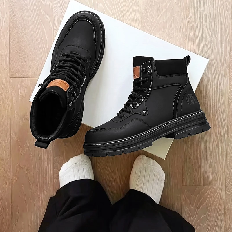 High Top Mens Work Boots Metal Speed Hooks Chunky Lug Platform Padded Collar Urban Hiker Street Wear