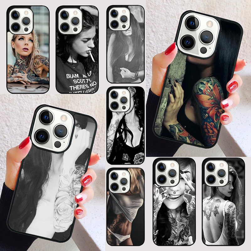 Sexy Sleeve Tattoo Girl Phone Case for iPhone 16 15 SE2020 6 7 8 Plus for Apple 13 11 12 14 Mini Pro Max Cover coque Shell