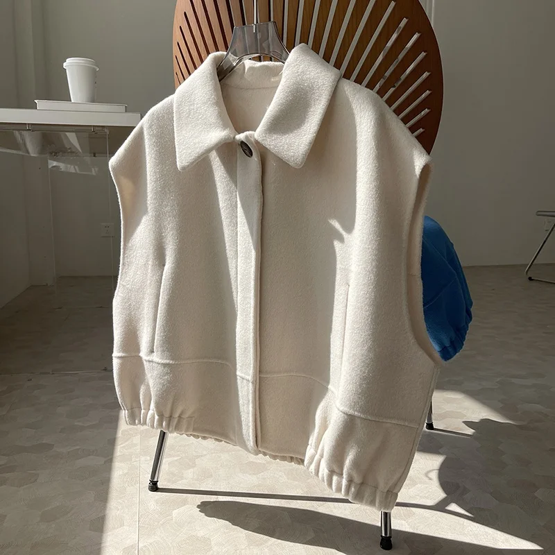 

Handmade Woolen Coat Jacket Korean Style Commute Versatile Elastic Collar Double-sided Wool Hand Sewn Warm Long Sleeve Women'...