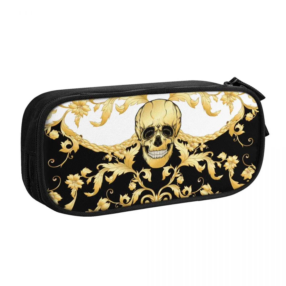 Luxury Baroque Floral With Skull Customized Korean Pencil Case European Rococo Style Pencil Pouch Students Stationery