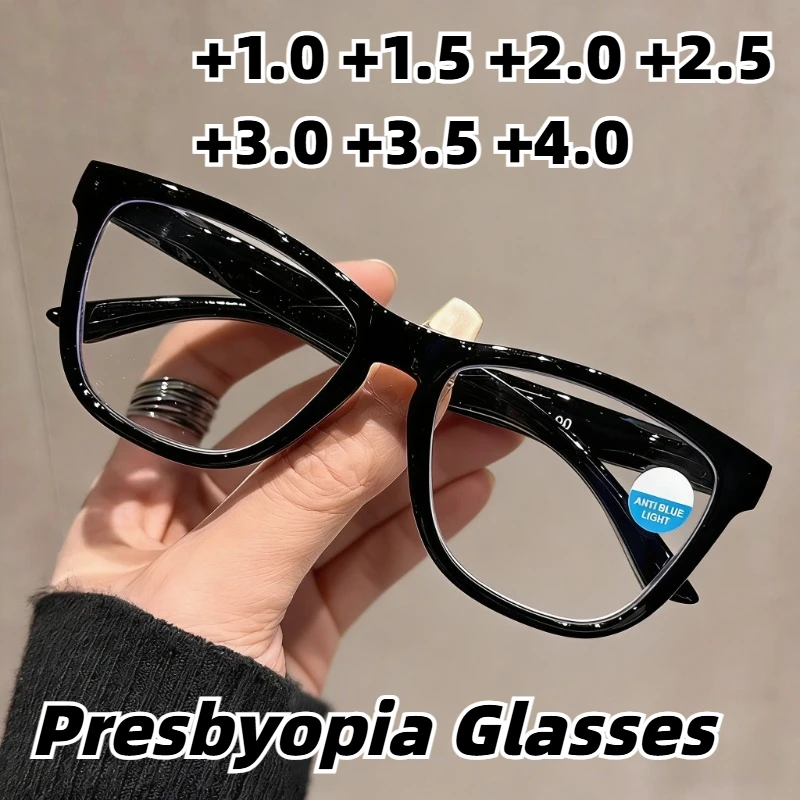 Neue modische Lesebrille mit quadratischem Rahmen und Federarm, Anti-Blaulicht-Lesebrille, hochauflösende Presbyopie-Brille, Unisex +1,0 bis +4,0