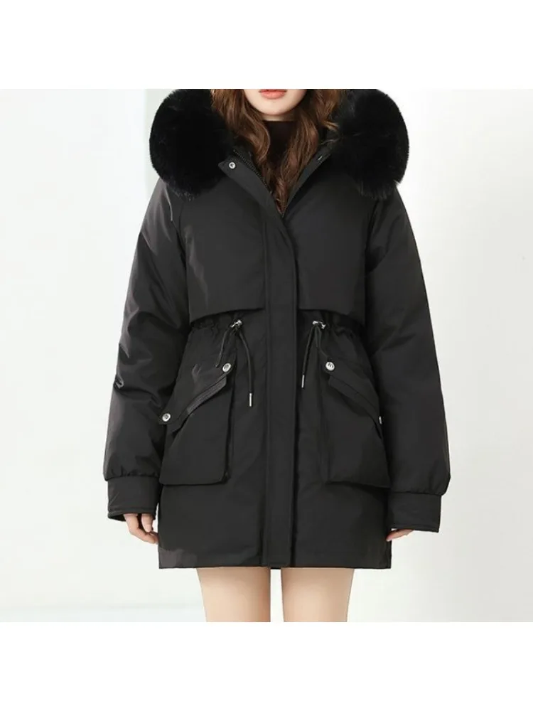 2025 New Medium To Long Thickened Plush Winter Coat Cotton Jacket Loose Waist Warm Coat