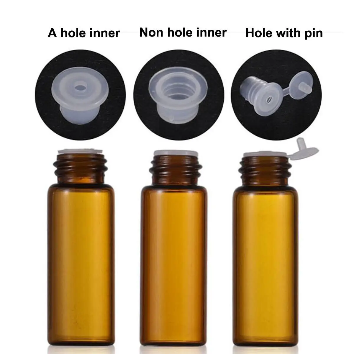 100pcs 1ml 2ml 3ml 5ml Drams Amber Glass Bottle Orifice reducer Insert Essential Oil Glass Vials Perfume Sample Test Bottle Box