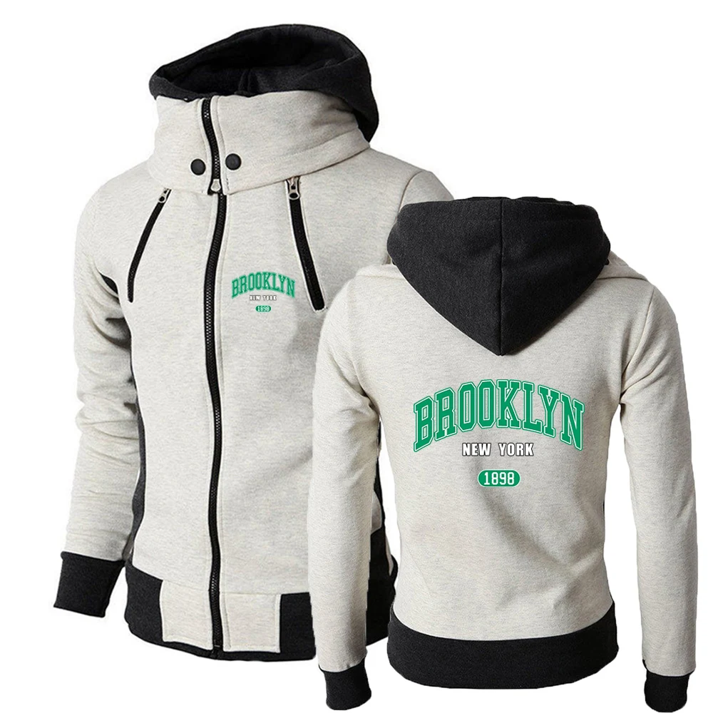 2025 Spring Autumn Men's 1898 Brooklyn New York Logo Print Zipper Hoodies Outdoor Sports Coat High Quality Military Jacket