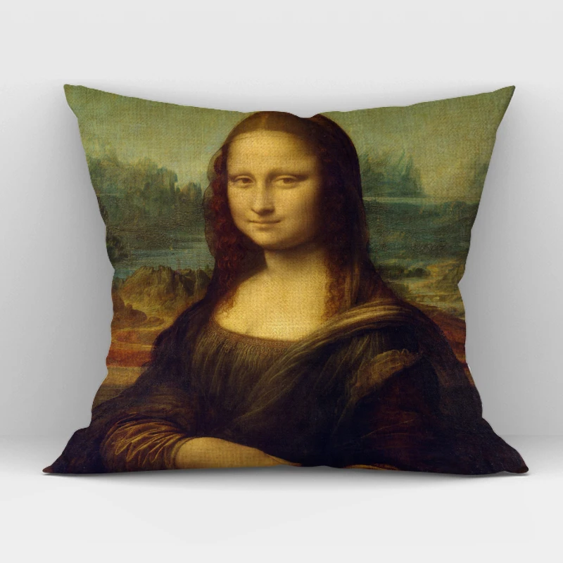 Da Vinci Oil Painting Art Decoration Pillowcase,Mona Lisa Cushion Cover,The Last Supper Linen Pillow Case for Home Sofa Decor