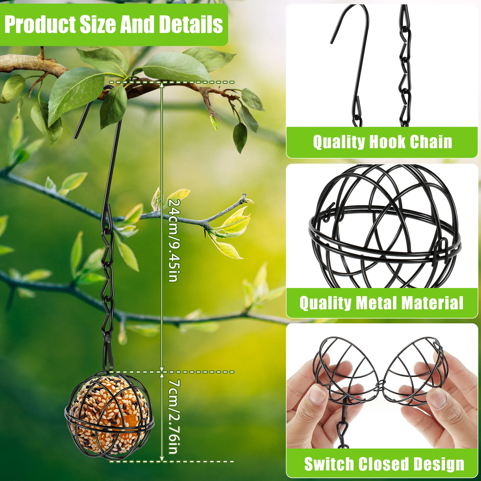 Ball Metal Bird Feeder Set Bird Feeding Station Kit Hanging Hummingbird Feeders Squirrel Proof Bird Feeders Outdoor Garden Decor