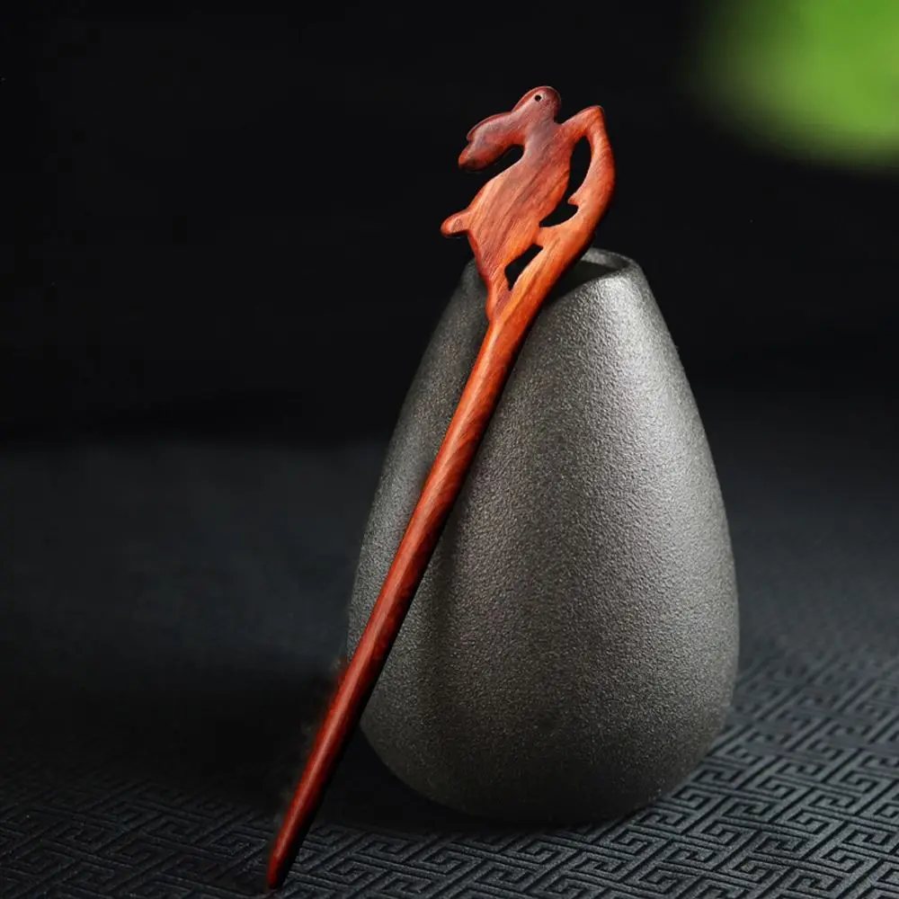 

For New Headdress Korean Clips Animals U-Shape Wooden Women Hanfu Hairpins Rabbit Hair Chinese Hair Fork