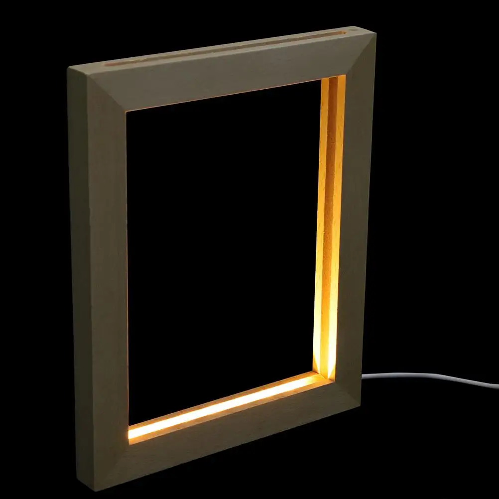 LED Luminous 170x130mm USB Warm Light Wood Picture Frame Home Decor Luminous Photo Frame Gift Idea 3D Night Light