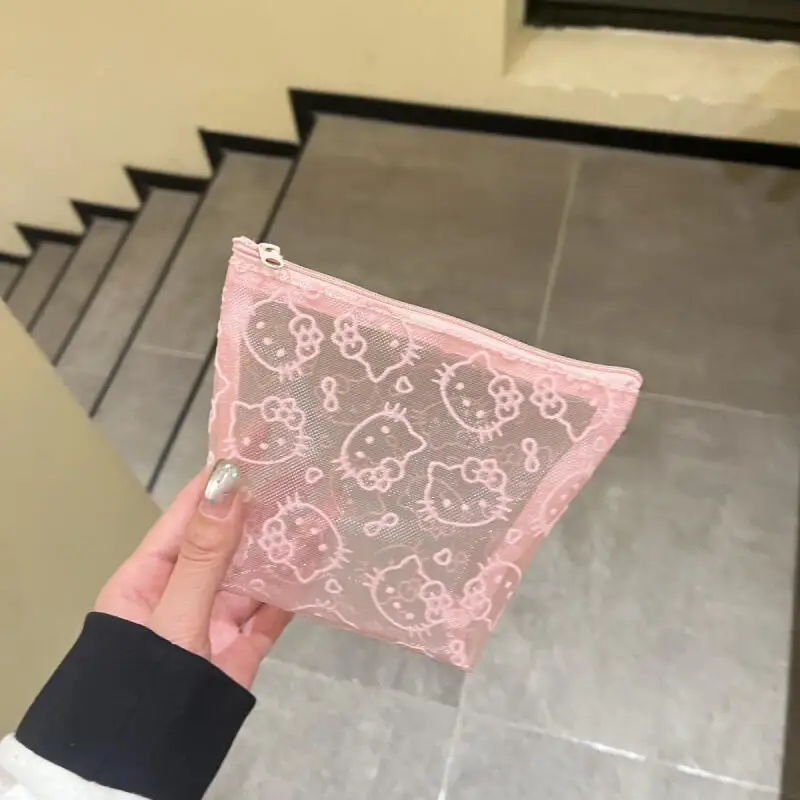 Kawaii Cartoon Hello Kitty Transparent Mesh Coin Purse Wallet Creative Cosmetics Storage Bag Decoration Friend Festival Gifts