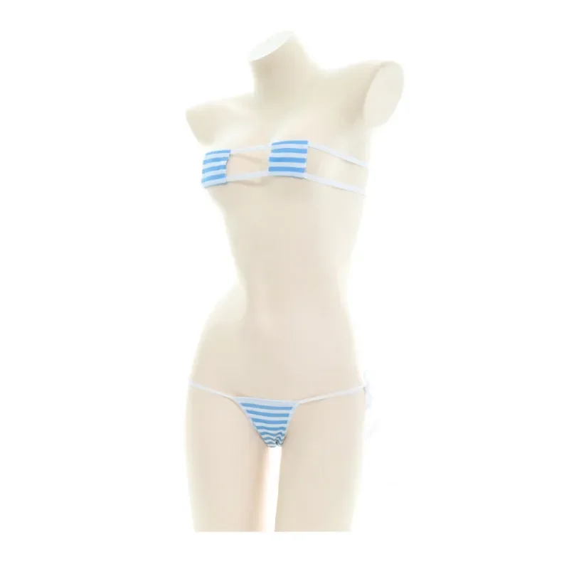 Cute Two-Piece Suits Adjustable Girls Striped Bikini Set Swimsuit Women Sexy Hollow Bathing Suit Bandage Beach Bikinis Bottoms