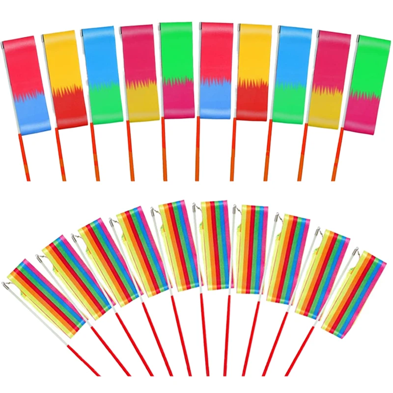 شريط الجمباز الفني الملون مع قضيب لعبة رياضية خارجية للأطفال دعامة الرقص والأداء هدية مثالية للأطفال