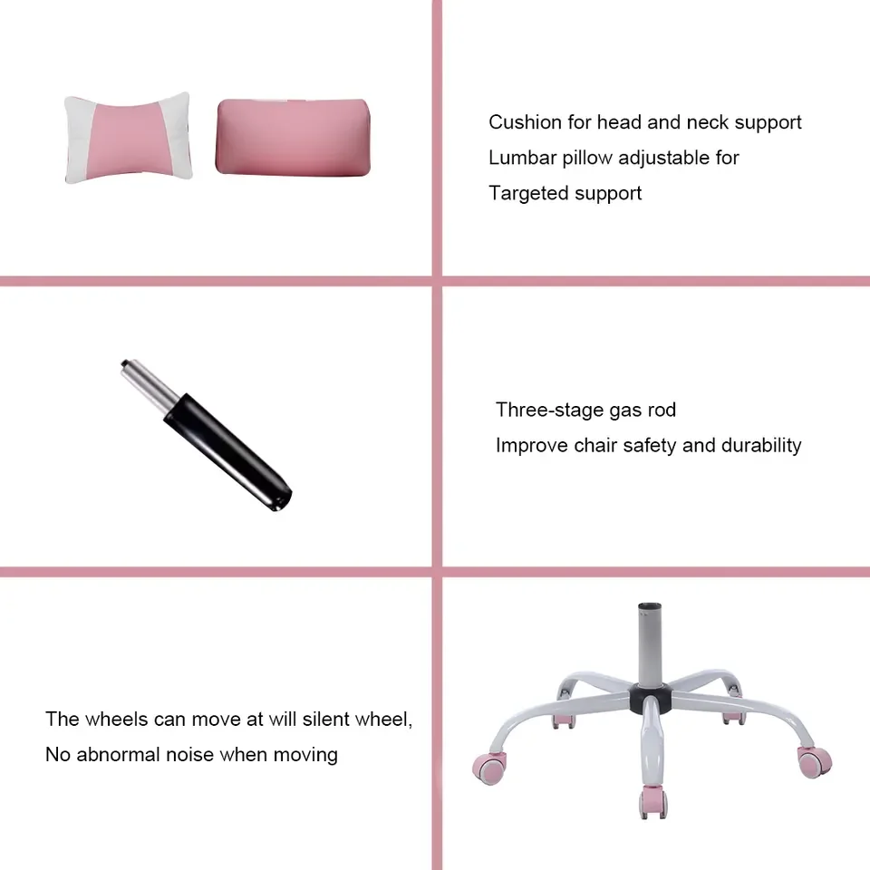 Pink Swivel Video Gaming Chair Reclining Revolving Features Synthetic Leather Material Headrest Pillow Girls' Bedroom Use