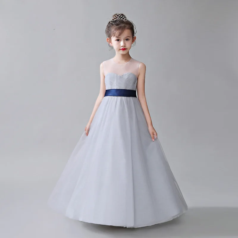 

Girls Model Formal Dress Costumes Catwalk Show Party Princess Children Beautiful Long Dress Wedding Flowers Girls Solid Dress