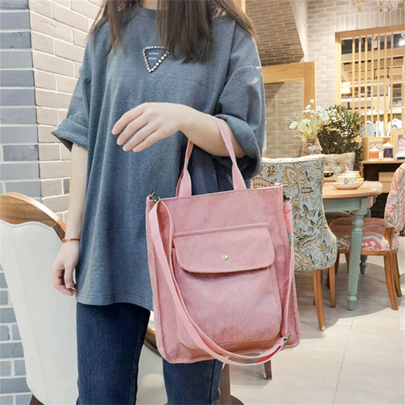 Corduroy Shoulder Bag High Quality Eco Friendly Reusable Handbag Lightweight Casual Foldable Shoulder Bags High Quality