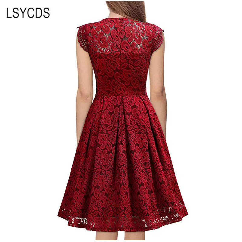 LSYCDS 2024 Women Vintage Dress Elegant Sexy V Neck Lace Sleeveless Dresses  Robe Femme Casual Dress Party Night Woman