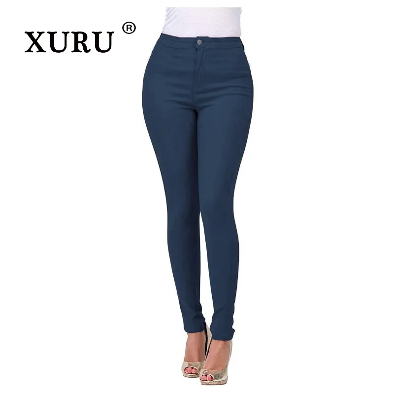 XURU - جينز نسائي جديد بقصة ضيقة متعدد الألوان عالي الخصر، سروال رصاص ضيق Y2k، جينز أحمر طويل