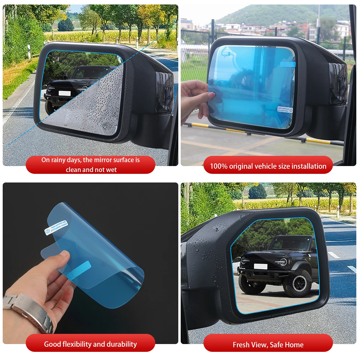 Suitable for Ford Bronco car rearview mirror rainproof and anti fog film nano anti high beam glare and anti fog film sticker