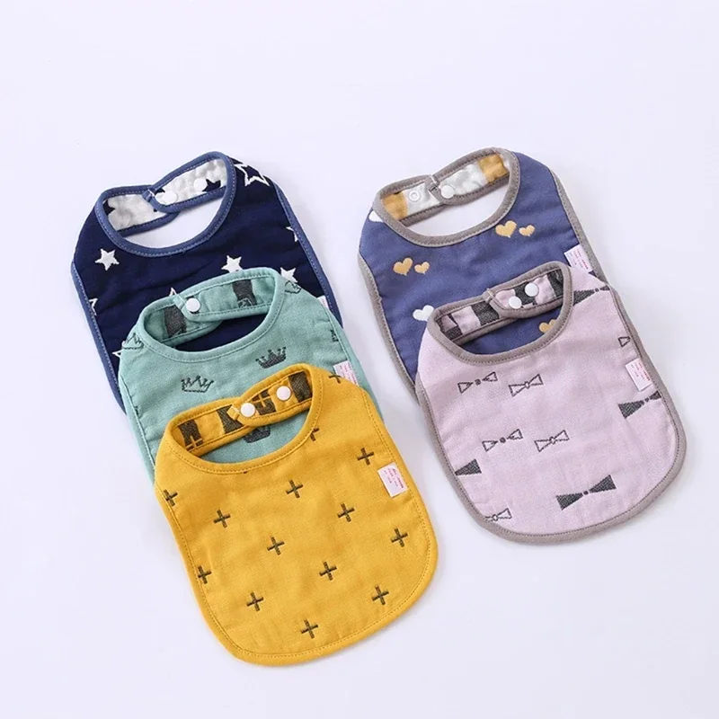 Soft Cotton Baby Bibs Adjustable 6 Layers Cartoon Newborns Burp Cloths Feeding Saliva Towel Children Lunch Apron Bandanna