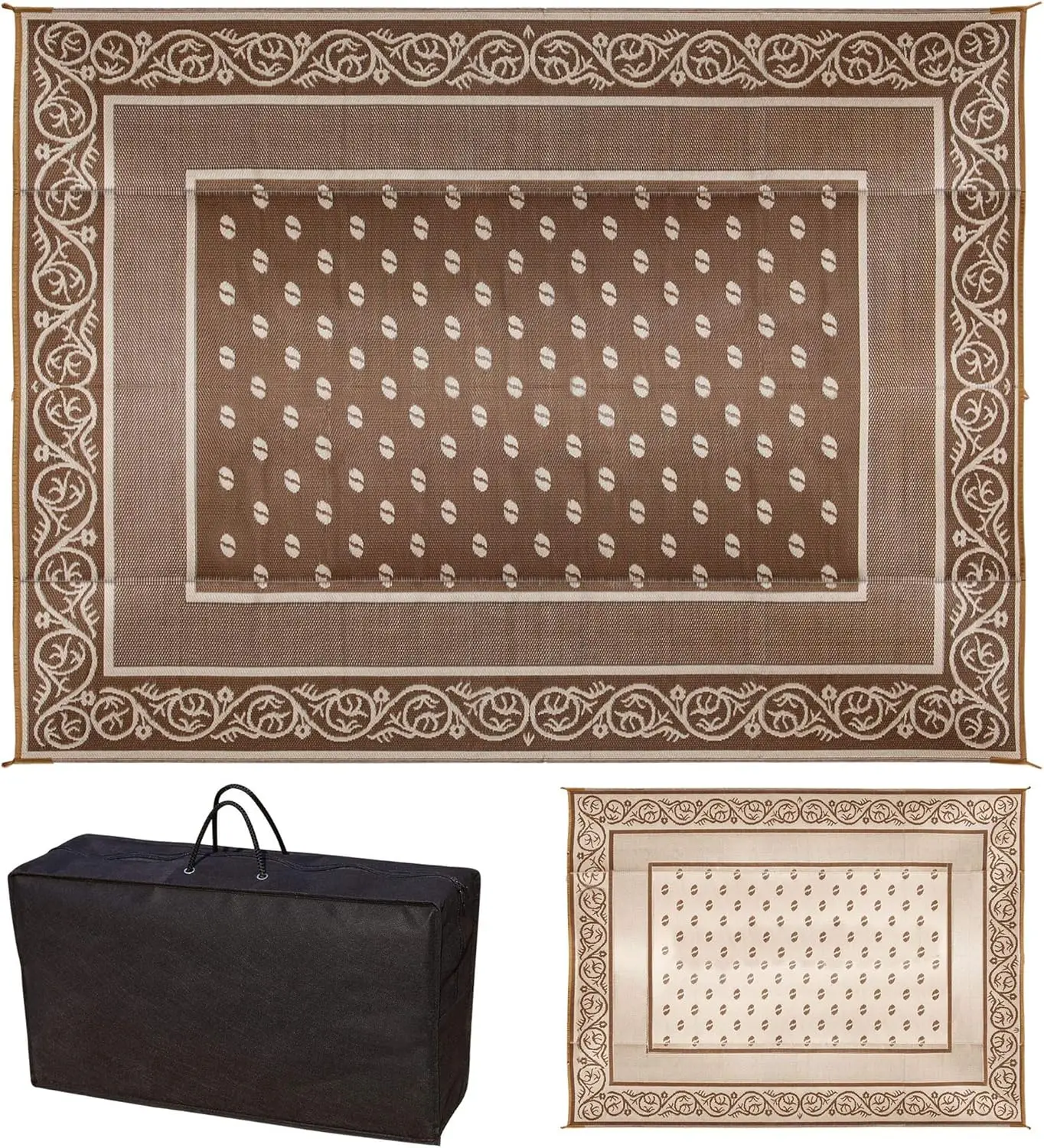 

Reversible Plastic Straw Mats, Modern Area Rug 9x12 for Outdoor Patio, Backyard, Camping, Beach, RV, Brown & White, UV