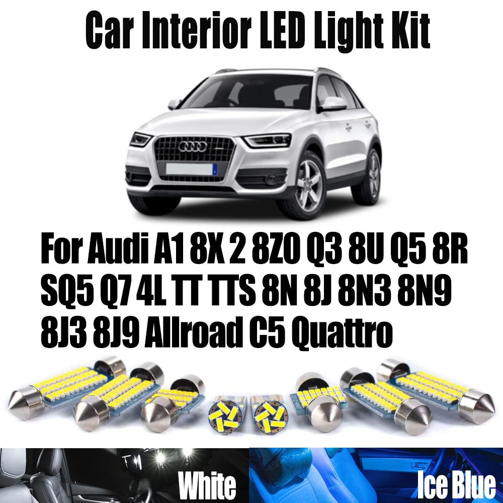 

Canbus For Audi A1 8X 2 8Z0 Q3 8U Q5 8R SQ5 Q7 4L TT TTS 8N 8J 8N3 8N9 8J3 8J9 Allroad C5 Quattro Car LED Interior Map Light Kit