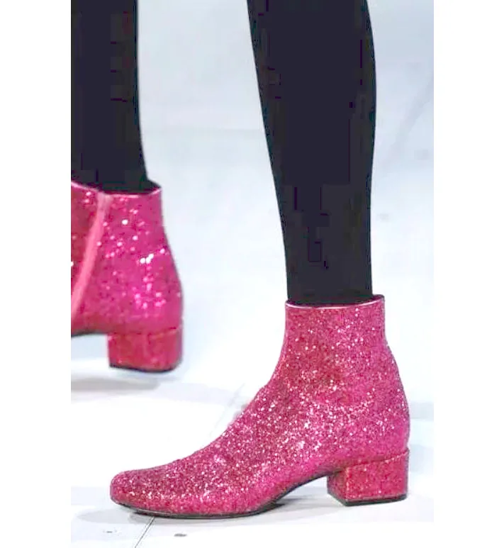 

Ярко-розовые блестящие женские модные ботильоны с круглым носком, женские ботинки на молнии, весенние пикантные ботинки на низком каблуке 2,5 см с блестками