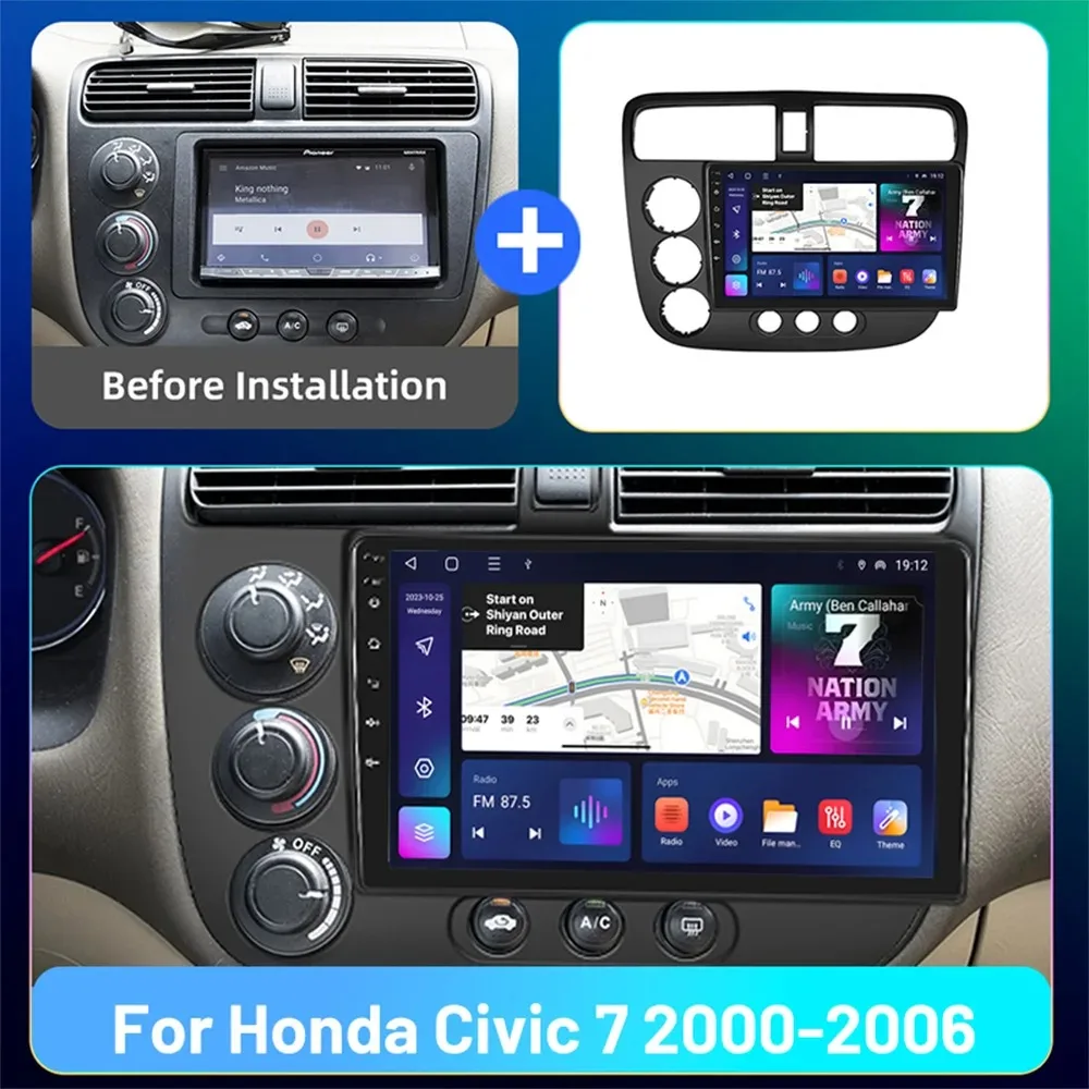 Carplay Android Auto Car Bluetooth Radio For Honda Civic 7 2000-2006 Multimedia Amplifier Player GPS Navigation DSP FM Autoradio