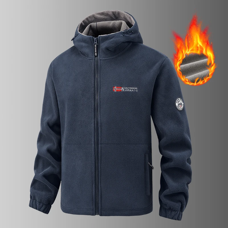2025 Fleece-Herrenmantel, verdickt, warm, winddicht, lockerer Outdoor-Kragen, Fleece-Kapuzenjacke, norwegisch bedruckt, guter Soldat – Detail 2