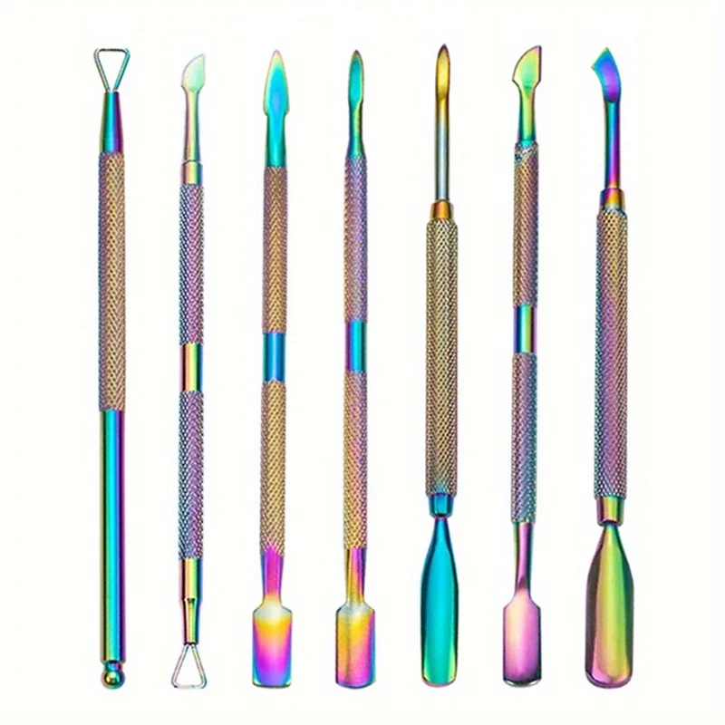 Empurrador de cutícula de aço inoxidável duplo, removedor de pele morta para pedicure, manicure Nail Art Cleaner, ferramentas de cuidado, multicolor