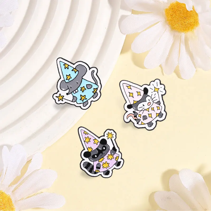 Cute Wizard Animal Badge Mouse Raccoon Magician Enamel Pins Fashion Lapel Metal Brooch Backpack Clothes Jewelry Gift for Friends